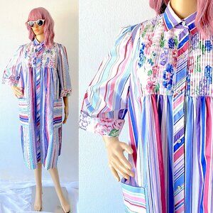 Vintage Housecoat House Dress Lounge Dress Granny Chic Casual Dress Nightgown 10
